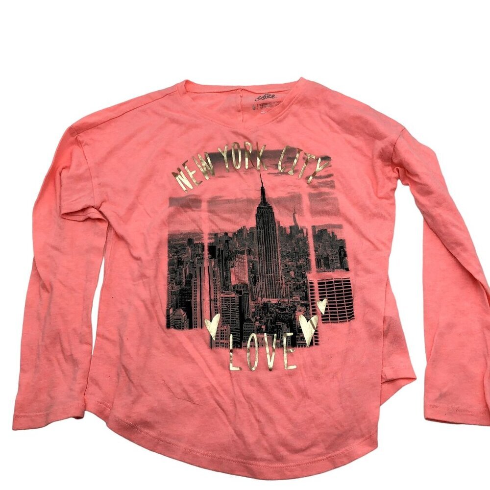 Justice Girls Size 6 Long Sleeve T Shirt‎ New York City NYC Love Pink Graphic